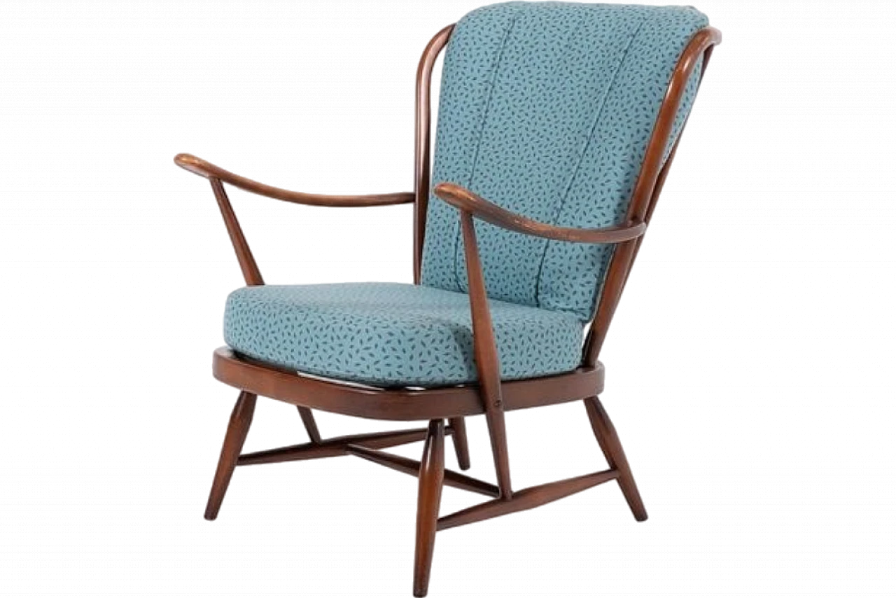Poltrona Windsor in legno ebanizzato e tessuto di Ercol, fine '900 11