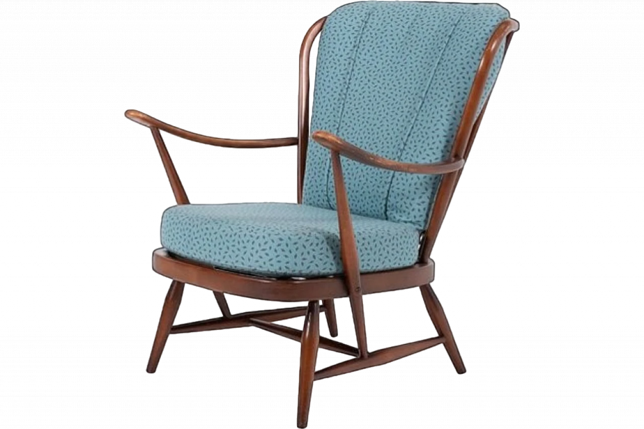 Poltrona Windsor in legno ebanizzato e tessuto di Ercol, fine '900 12