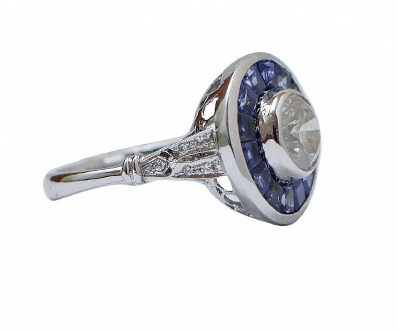 White gold ring with diamonds and sapphires, 1950s 2