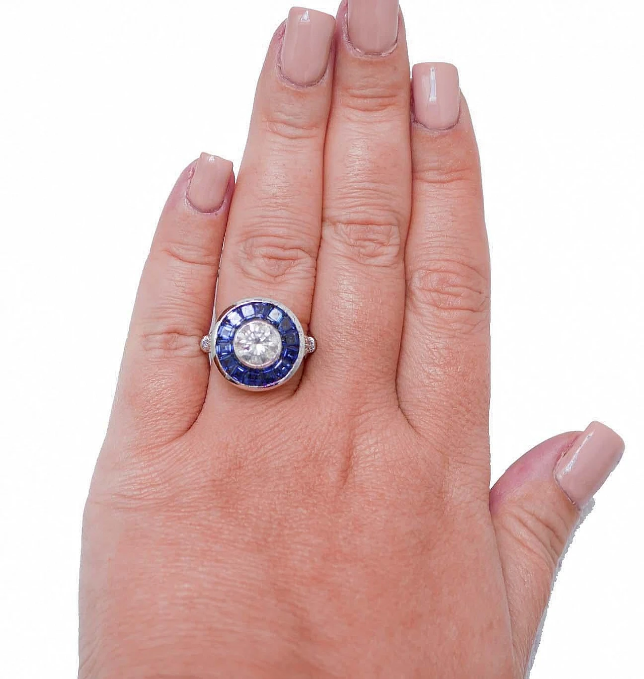 White gold ring with diamonds and sapphires, 1950s 4