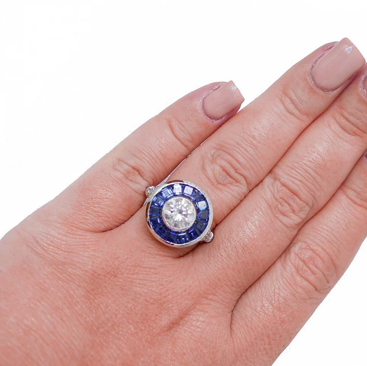 White gold ring with diamonds and sapphires, 1950s 5