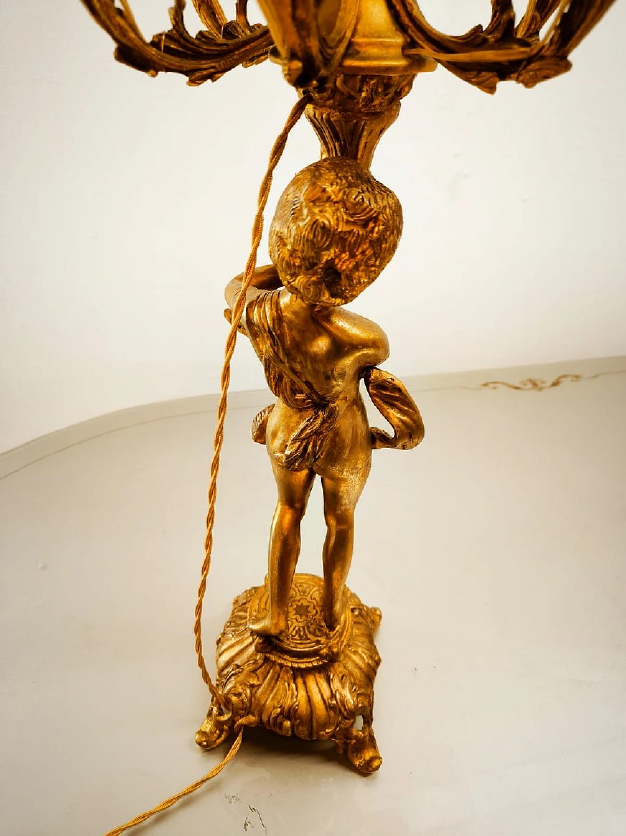 Lampada Putto a sei luci in bronzo, primo '900 4