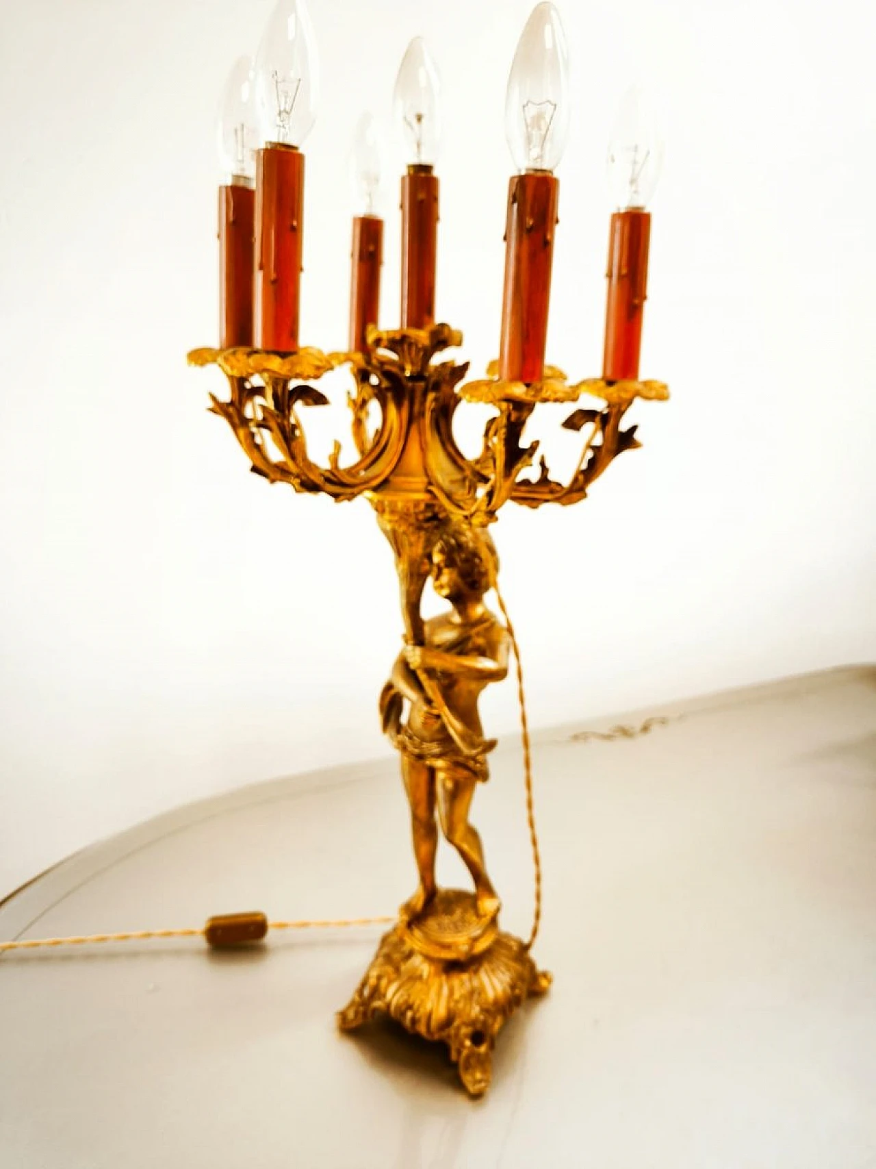 Lampada Putto a sei luci in bronzo, primo '900 6