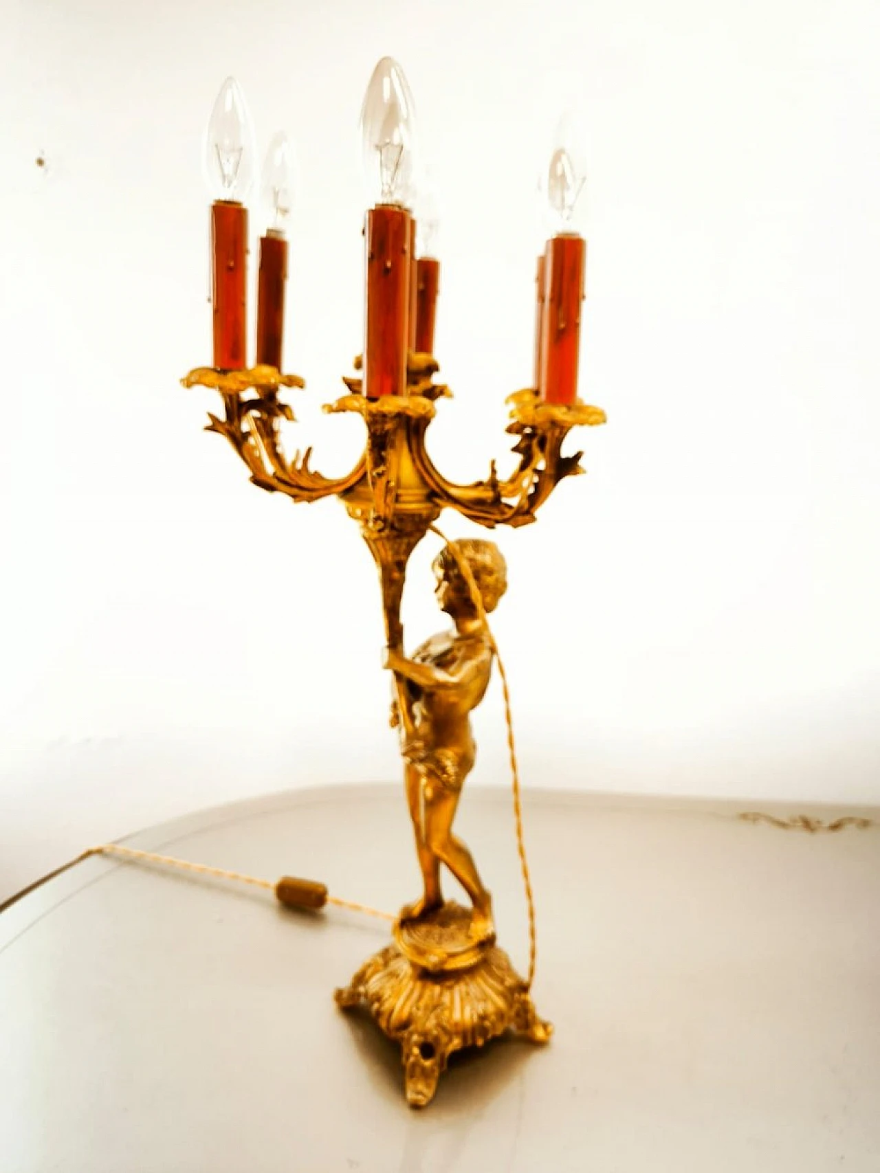 Lampada Putto a sei luci in bronzo, primo '900 9