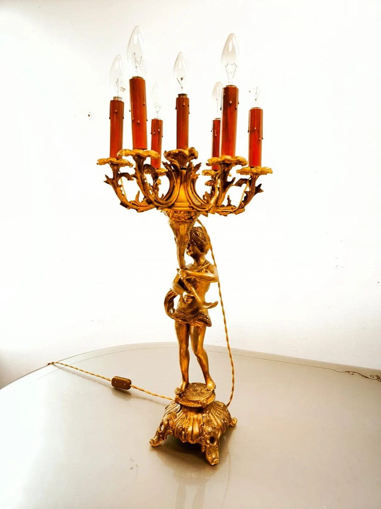 Lampada Putto a sei luci in bronzo, primo '900 13