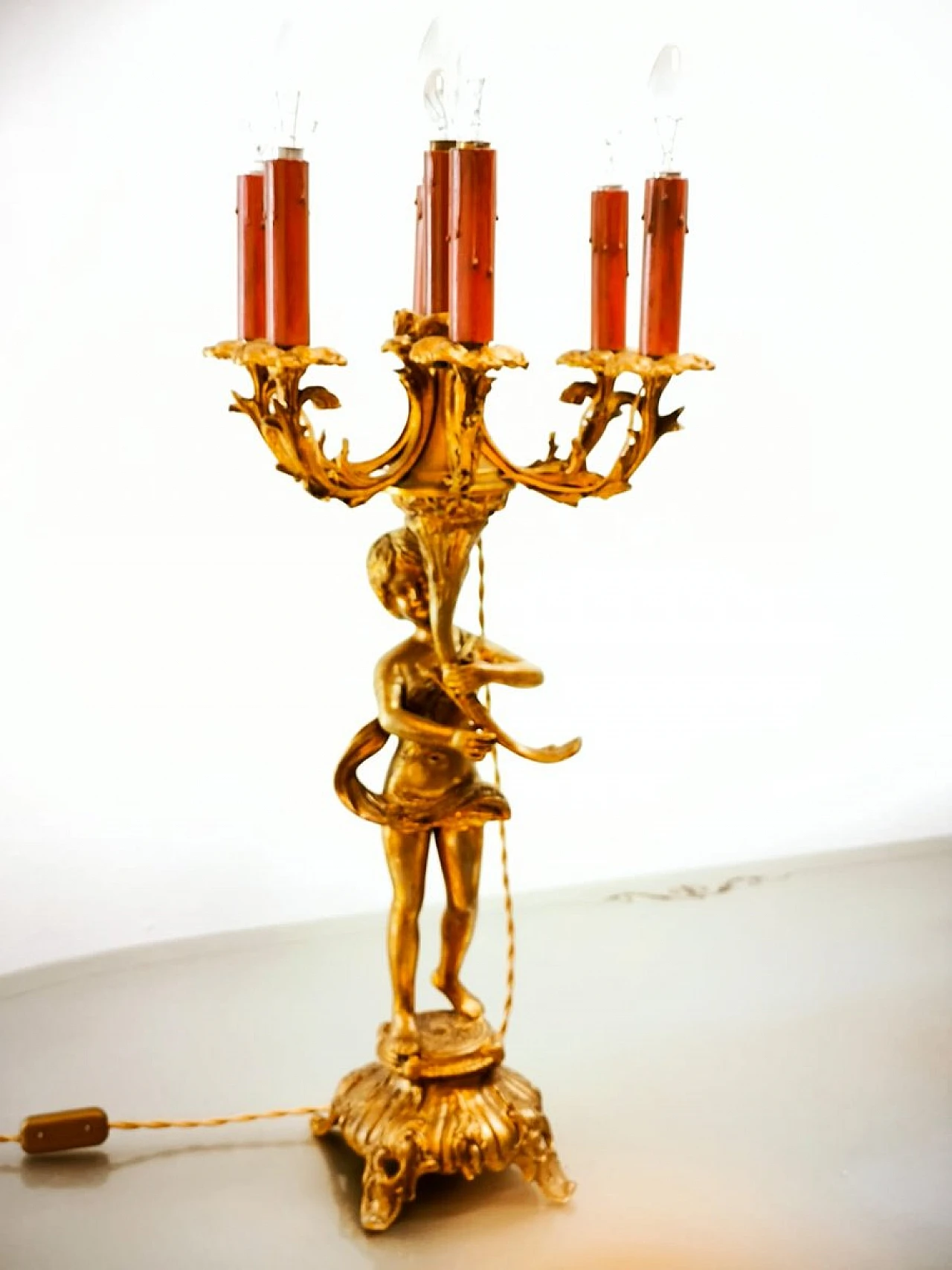 Lampada Putto a sei luci in bronzo, primo '900 16