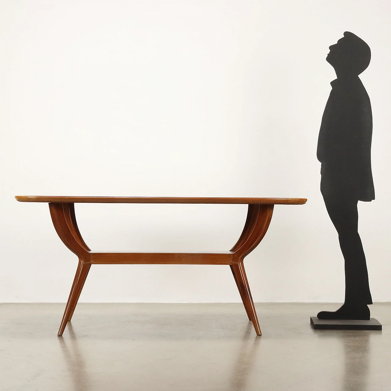 Tavolo in faggio tinto e vetro retro trattato, anni '50 2