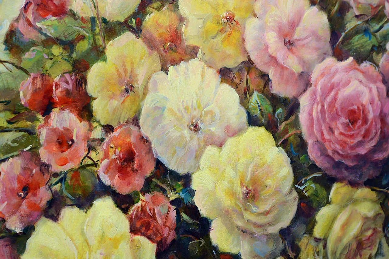 Cesto di fiori di Giovanni Bonetti, olio su tela con cornice, anni '80 4