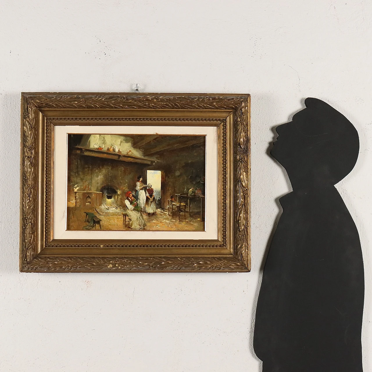 Scena d'interno con figure, olio su tela 2