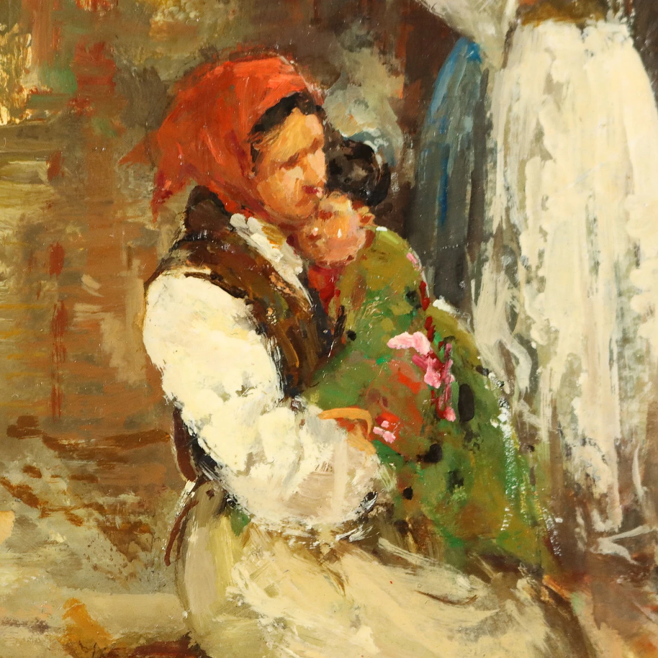 Scena d'interno con figure, olio su tela 5