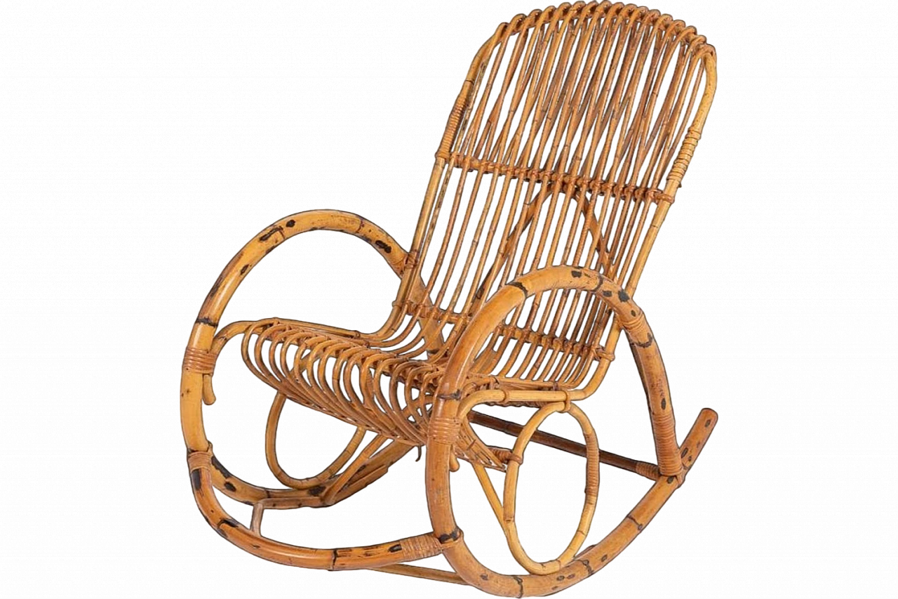 Sedia a dondolo in bambù, anni '60 11
