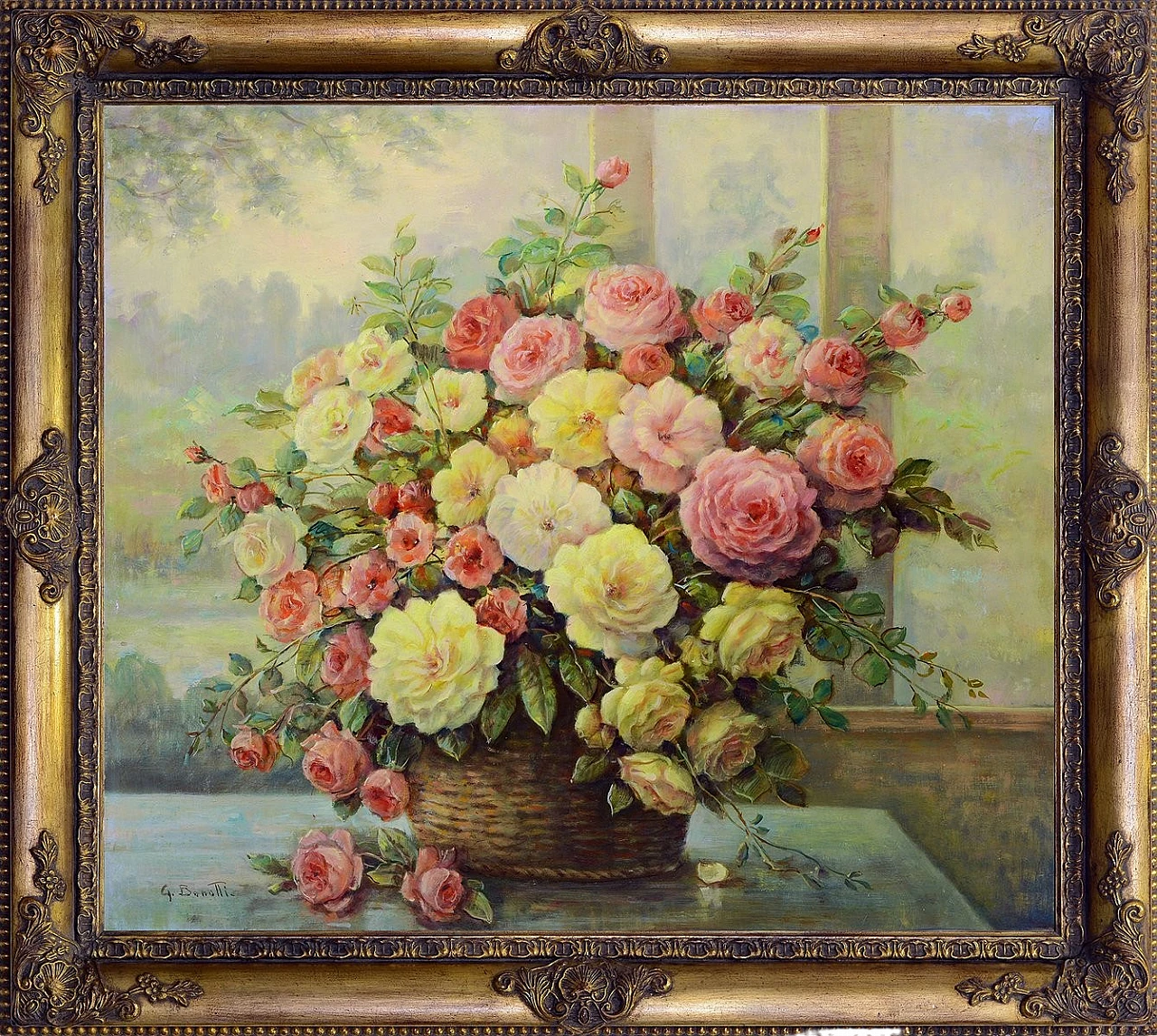 Cesto di fiori di Giovanni Bonetti, olio su tela con cornice, anni '80 6