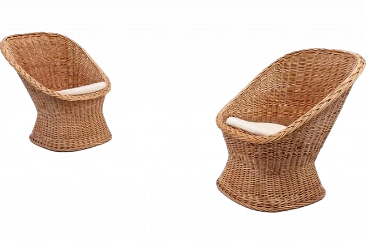 Coppia di poltrone in vimini, anni '70 9