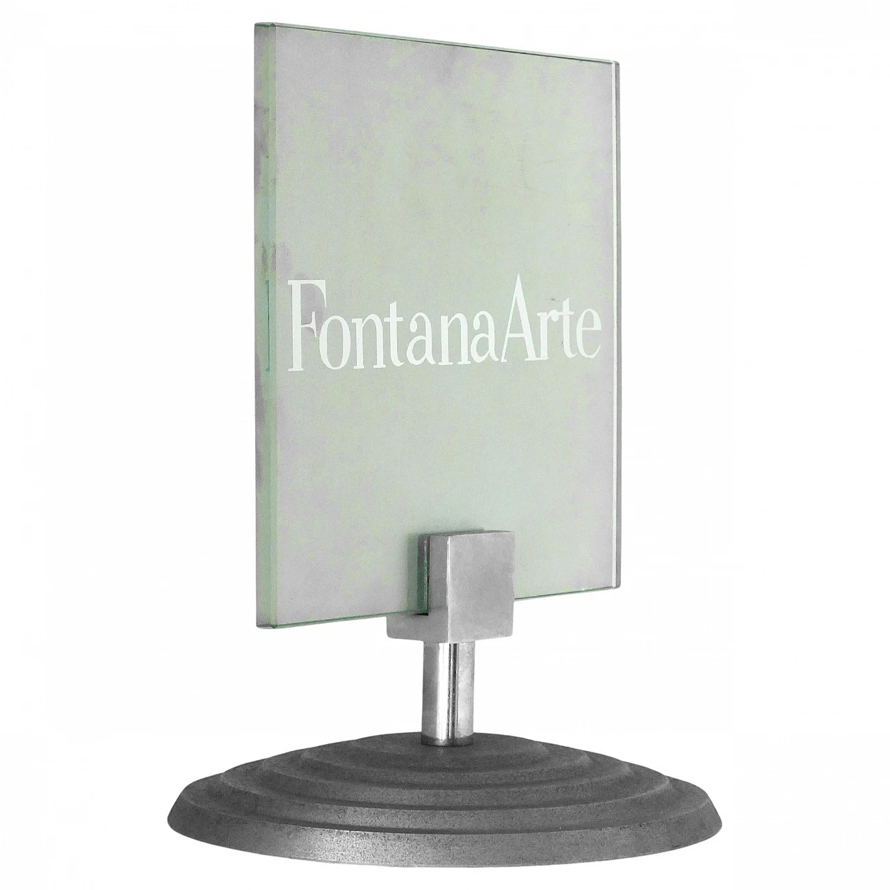 Insegna da tavolo in vetro acidato di Fontana Arte, anni '80 1