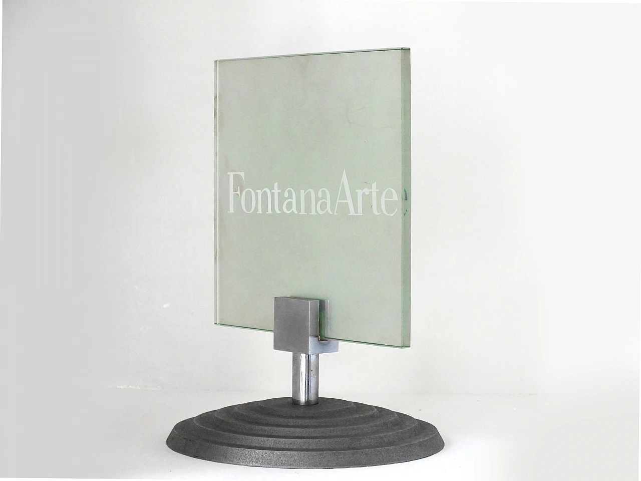 Insegna da tavolo in vetro acidato di Fontana Arte, anni '80 7