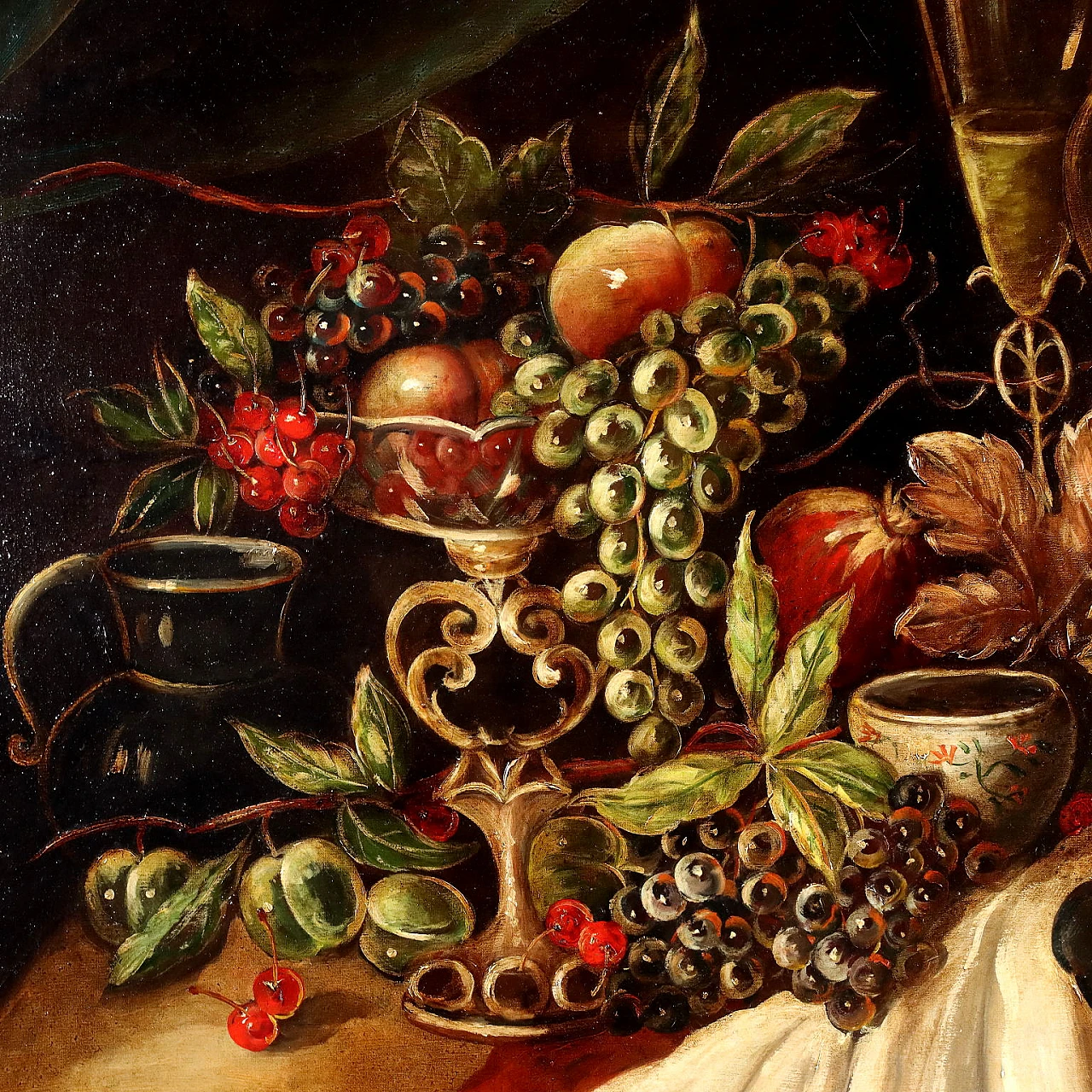 Still life with fruit and tableware, oil on canvas 4