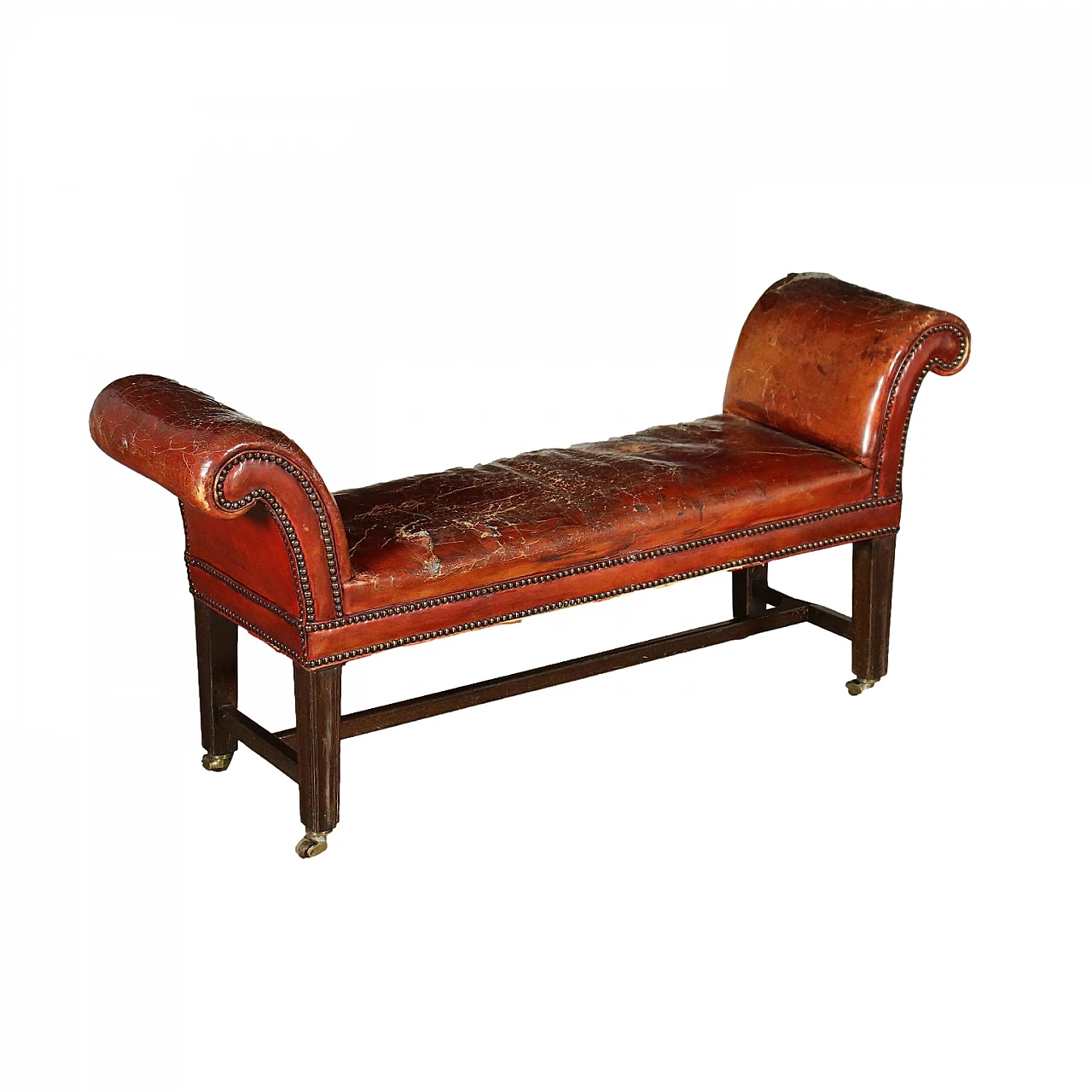 Mahogany and leather sofa with wheels, 19th century 1