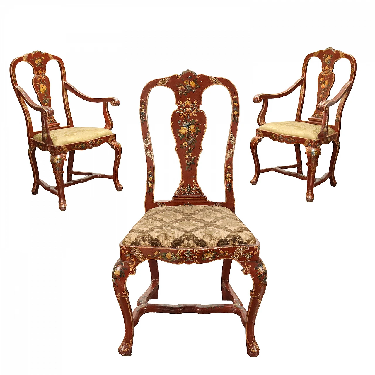 Pair of armchairs and a baroque-style chair, mid-19th century 1