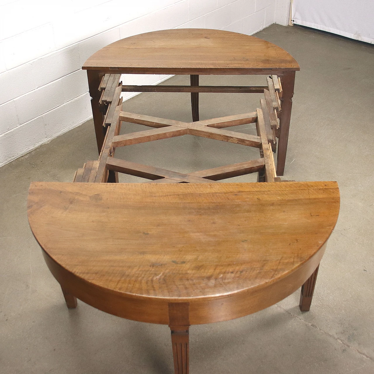 Pair of Directoire walnut half-moon consoles, late 18th century 6