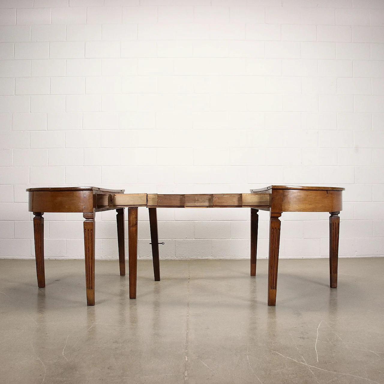 Pair of Directoire walnut half-moon consoles, late 18th century 7