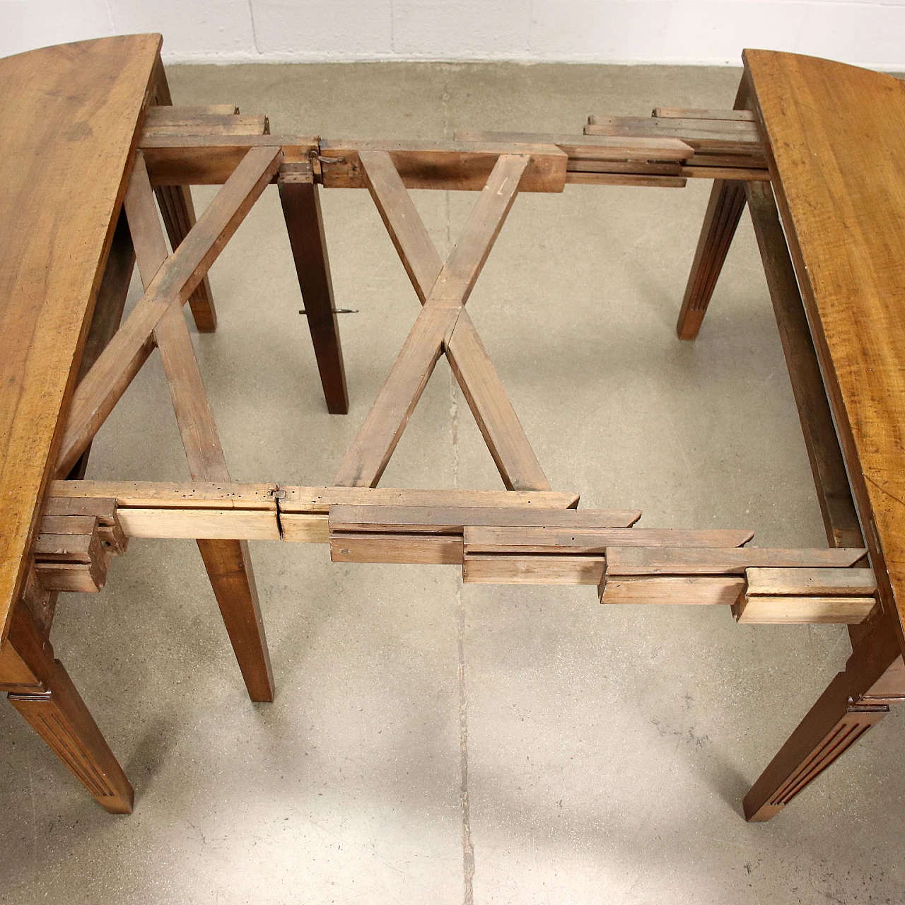 Pair of Directoire walnut half-moon consoles, late 18th century 8