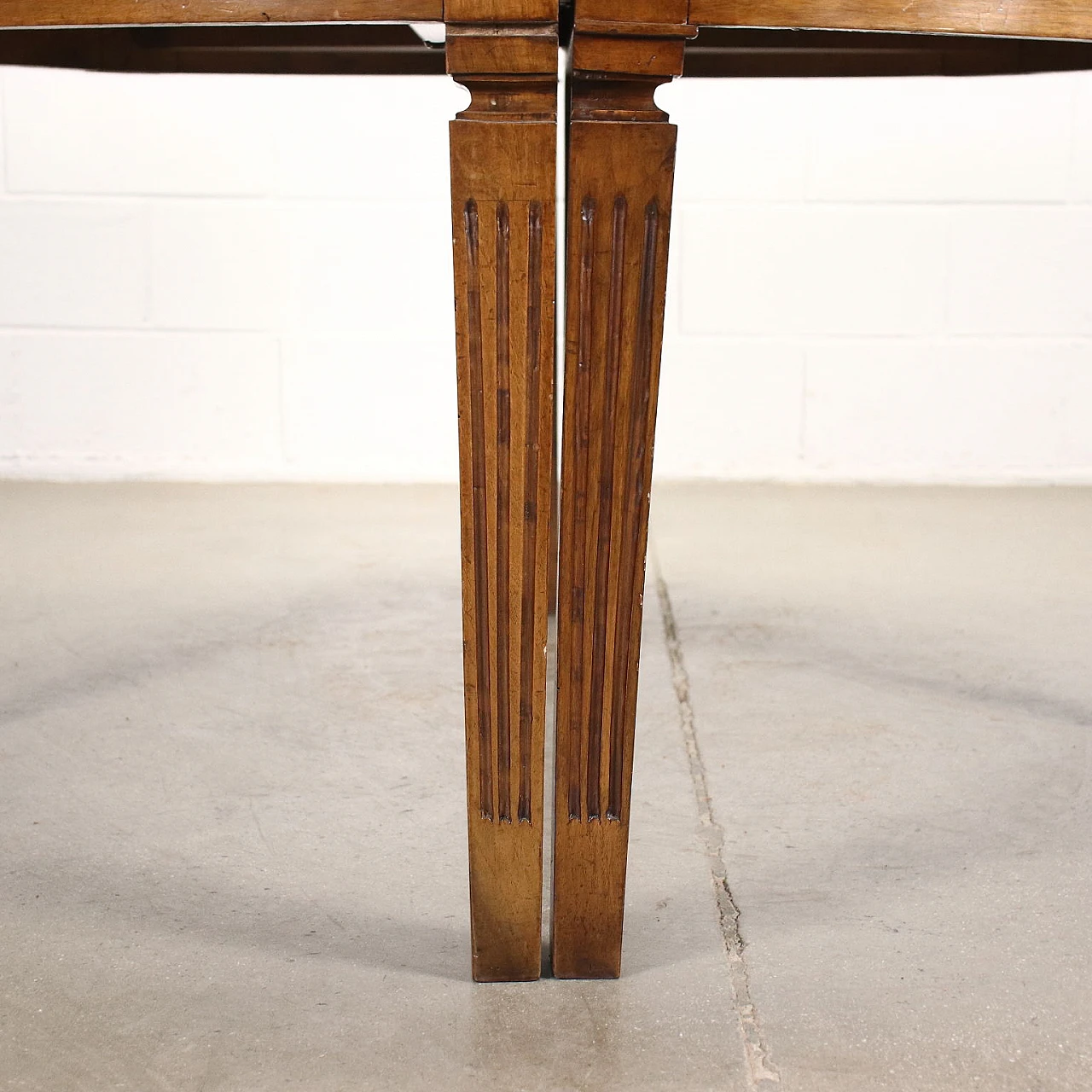 Pair of Directoire walnut half-moon consoles, late 18th century 9