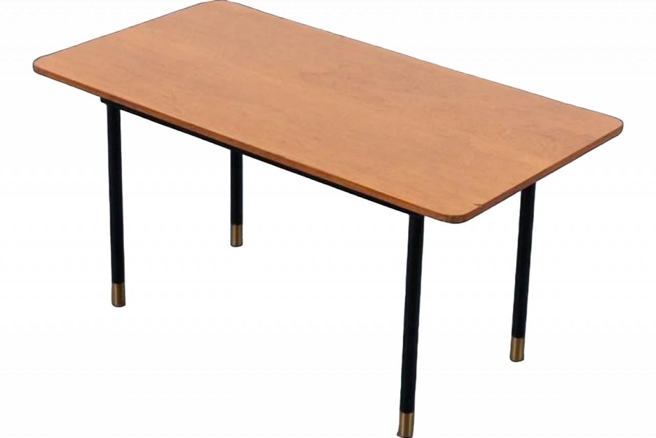 Tavolino Mid-Century in legno, acciaio e ottone, anni '50 9