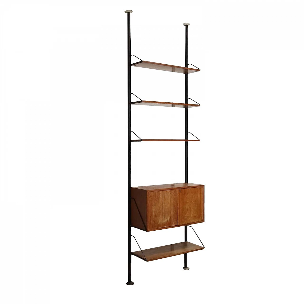 Mahogany veneered wood and enameled metal bookcase, 1960s | intOndo