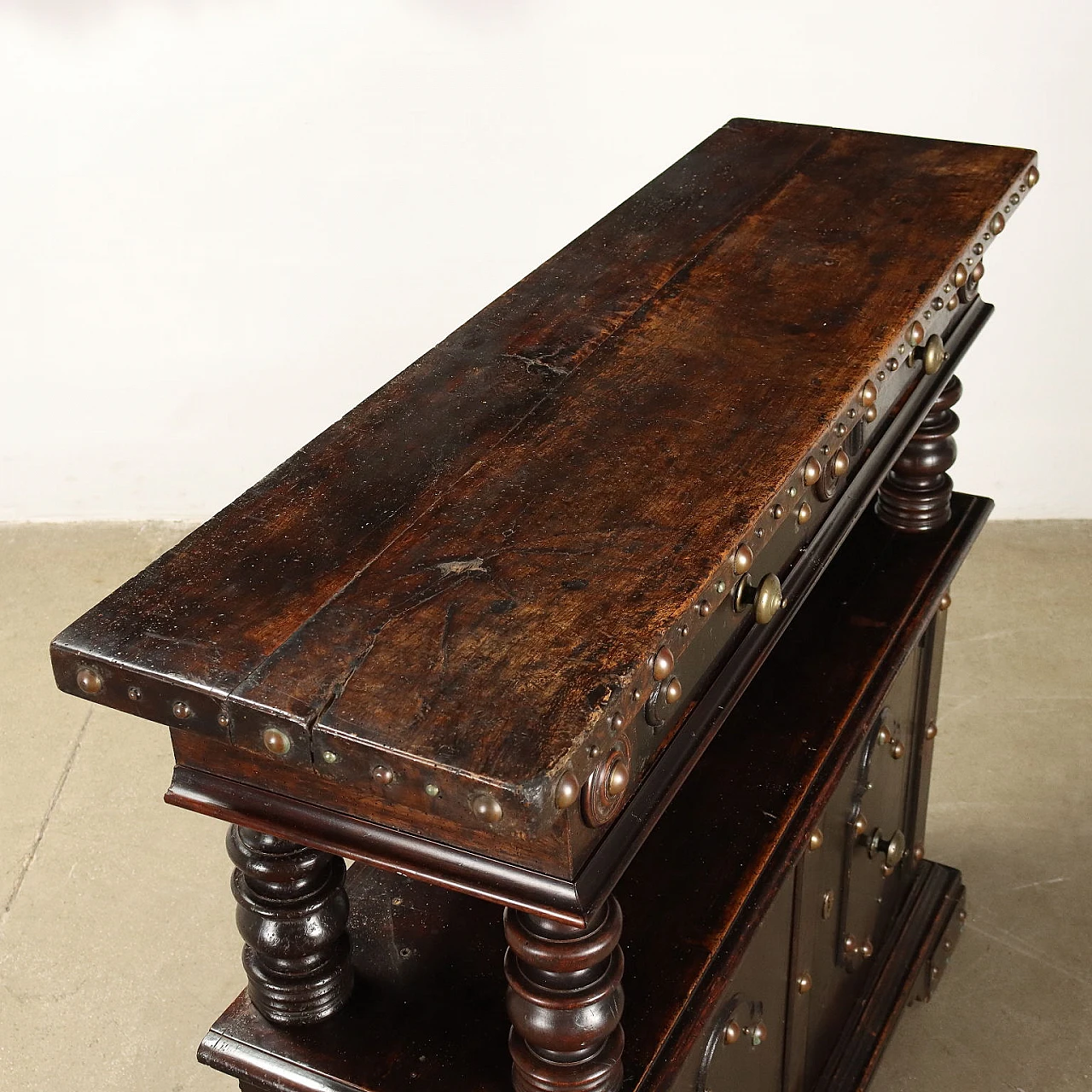 Walnut sideboard with removable riser and shelf feet 10