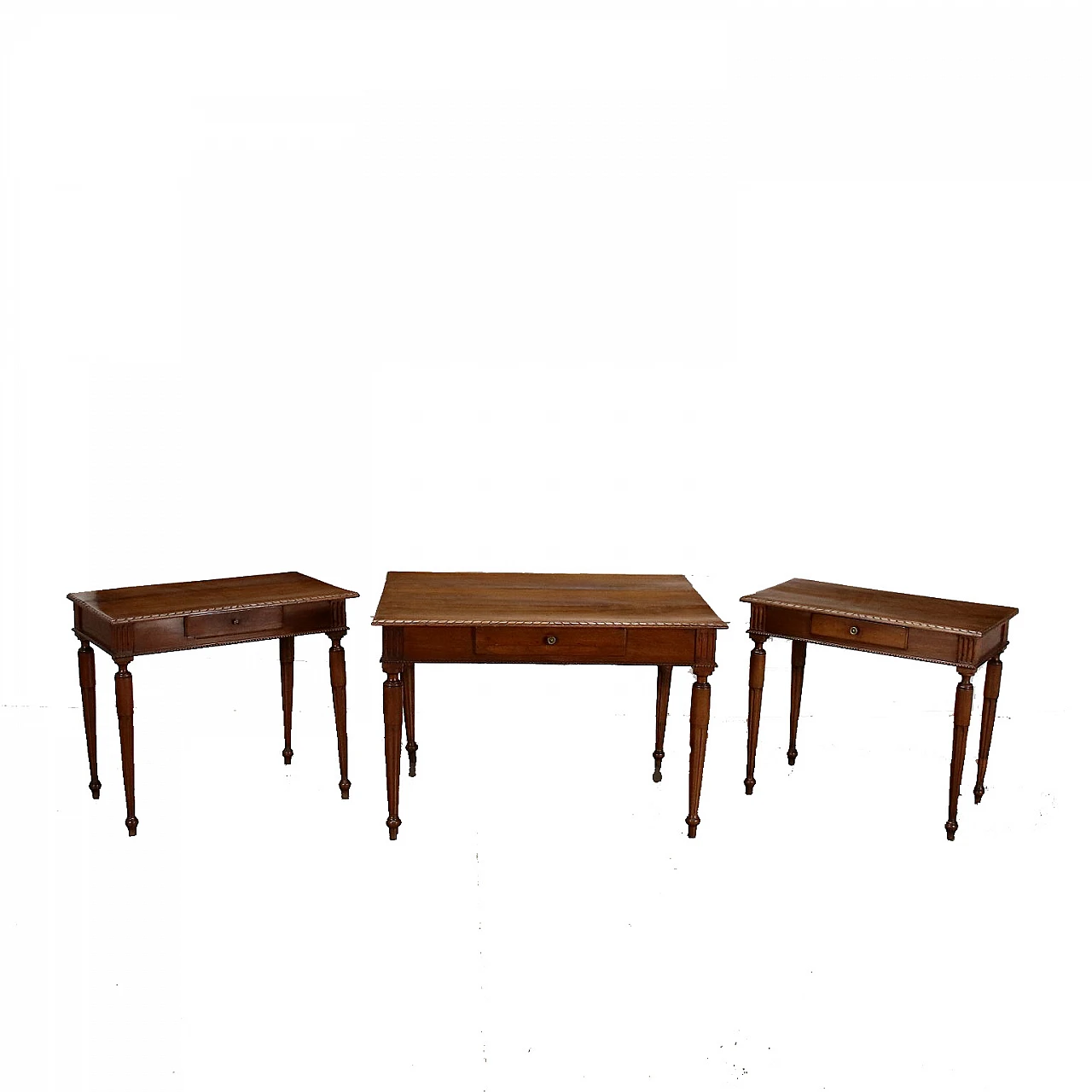 Neoclassical walnut console table and pair, 1700s. 1