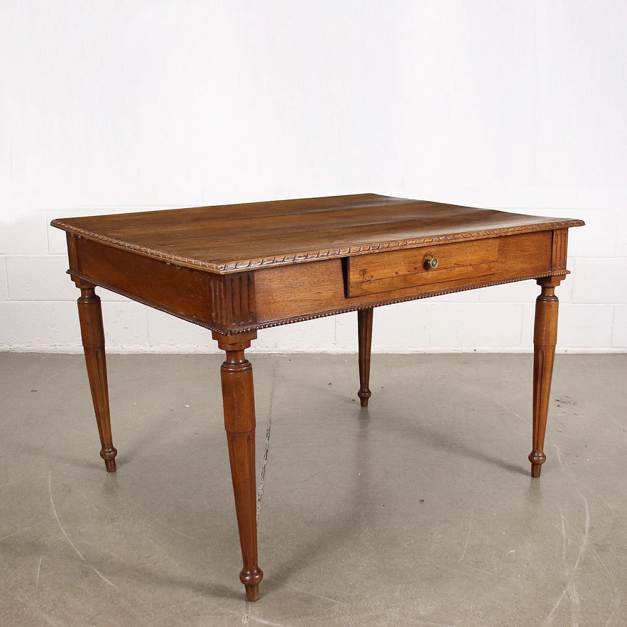 Neoclassical walnut console table and pair, 1700s. 3