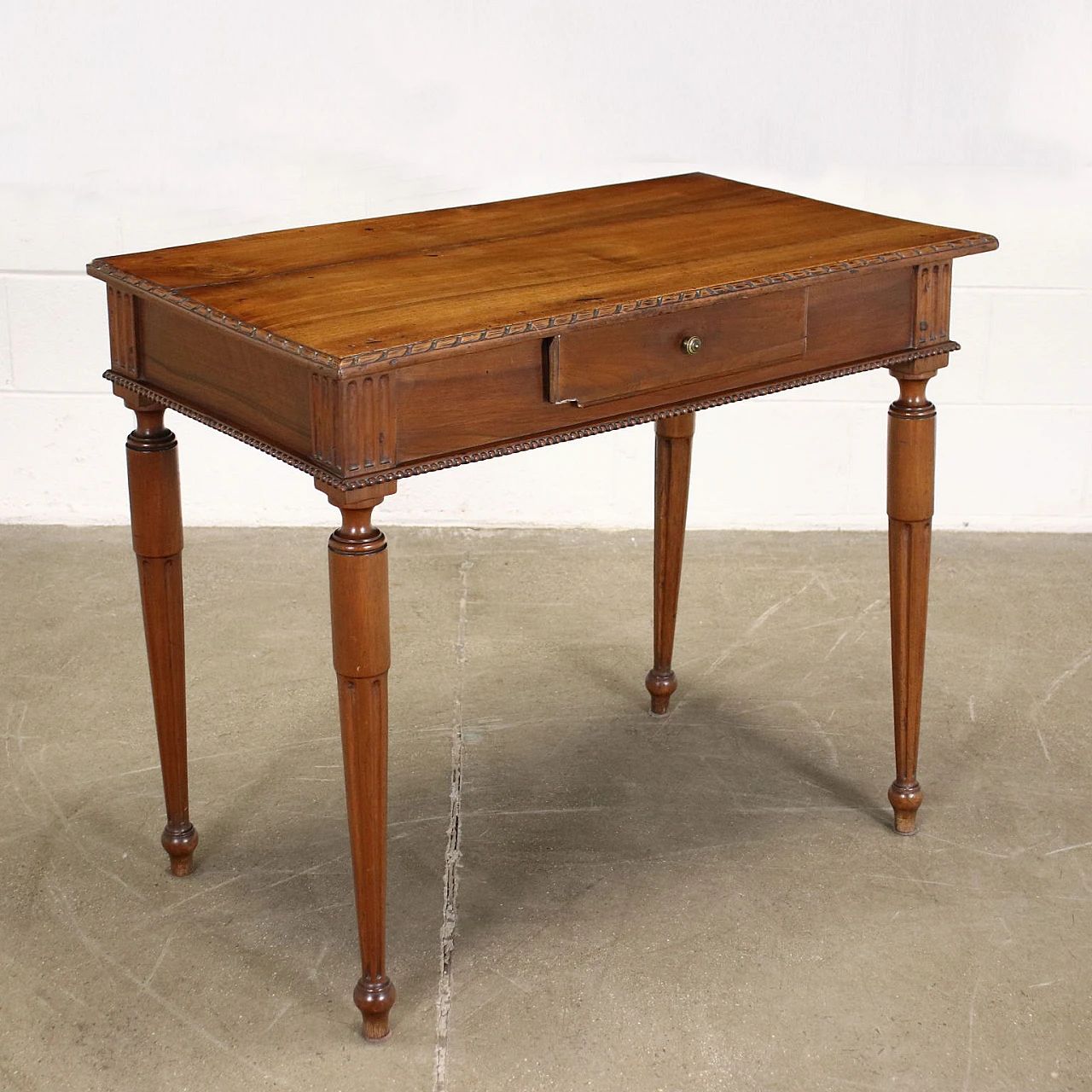 Neoclassical walnut console table and pair, 1700s. 4