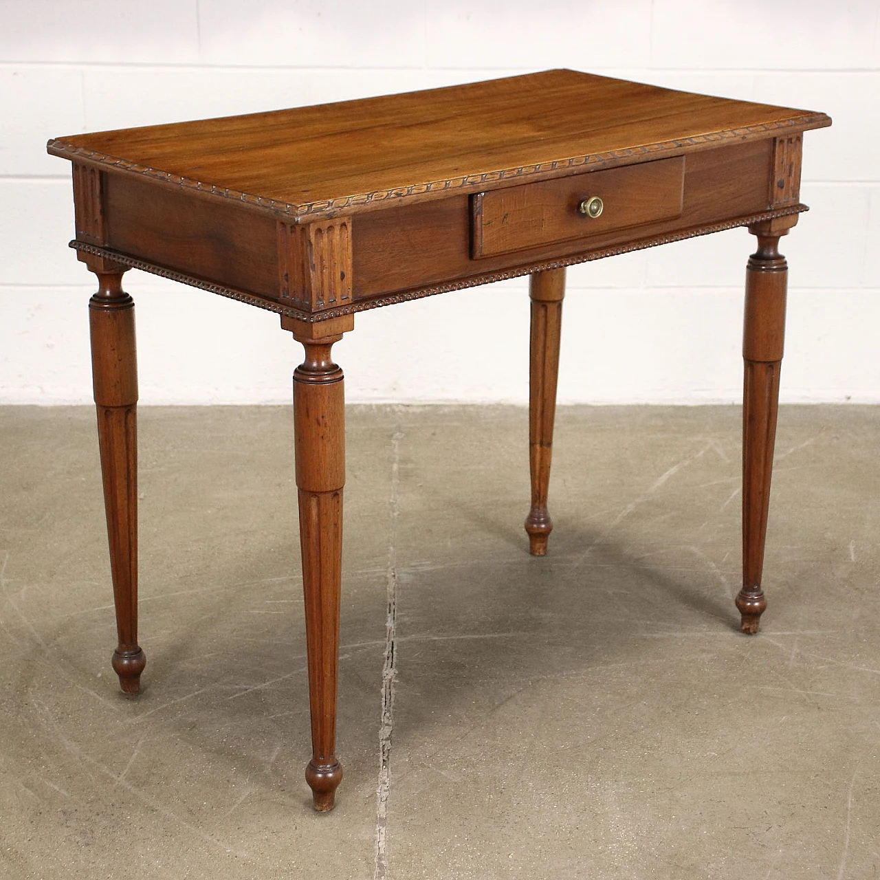 Neoclassical walnut console table and pair, 1700s. 5