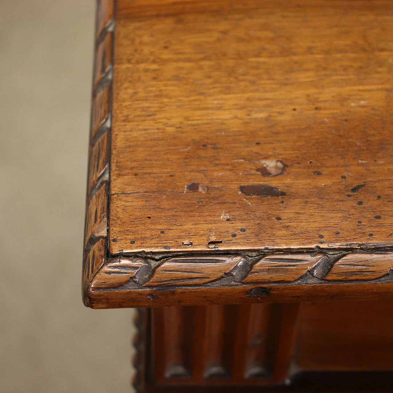 Neoclassical walnut console table and pair, 1700s. 6