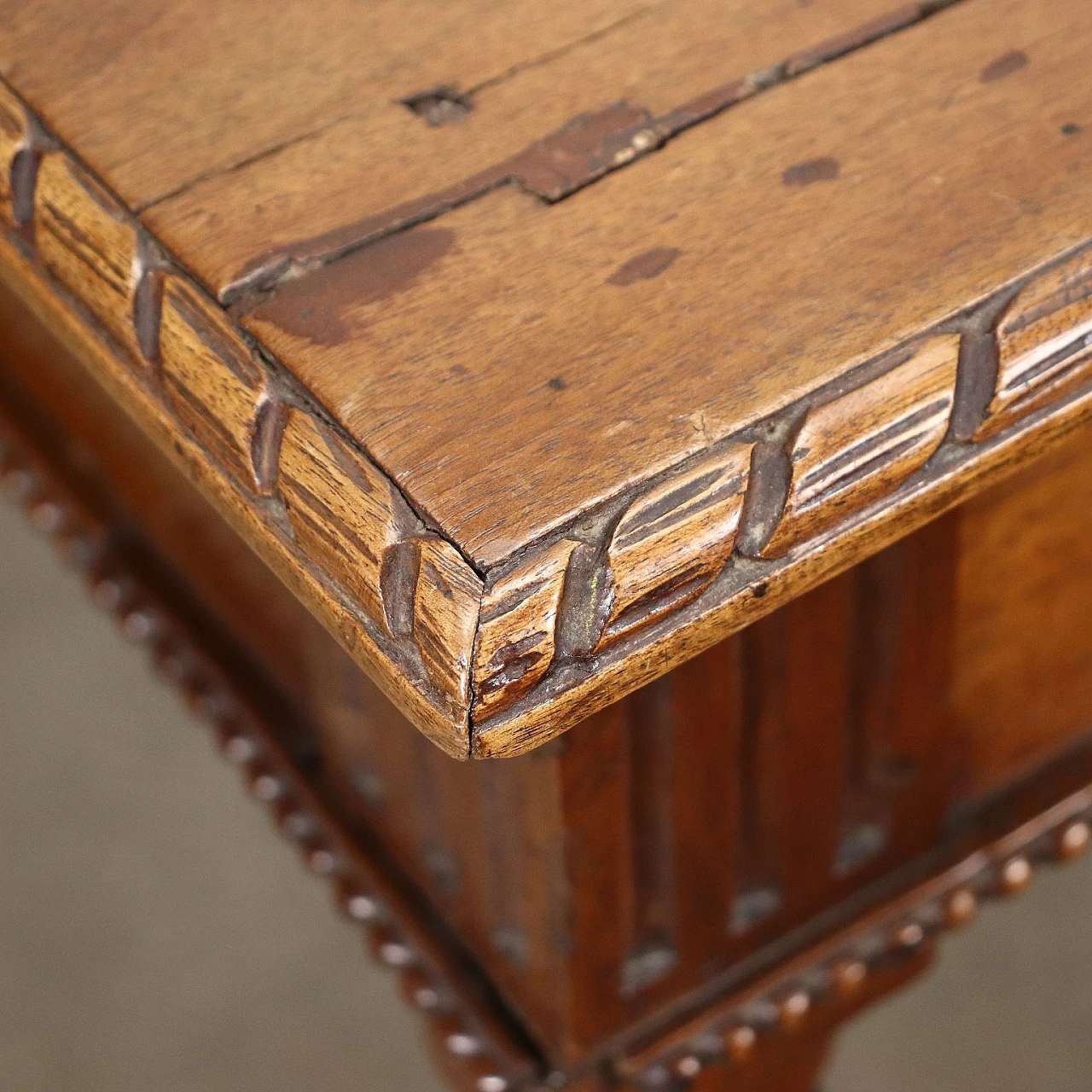 Neoclassical walnut console table and pair, 1700s. 8