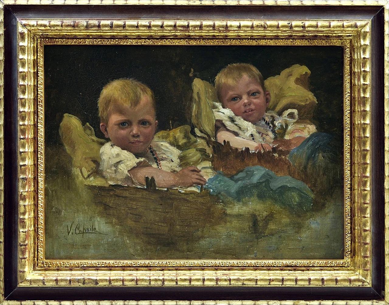 Children by Vincenzo Caprile, framed oil painting, early 20th century 6