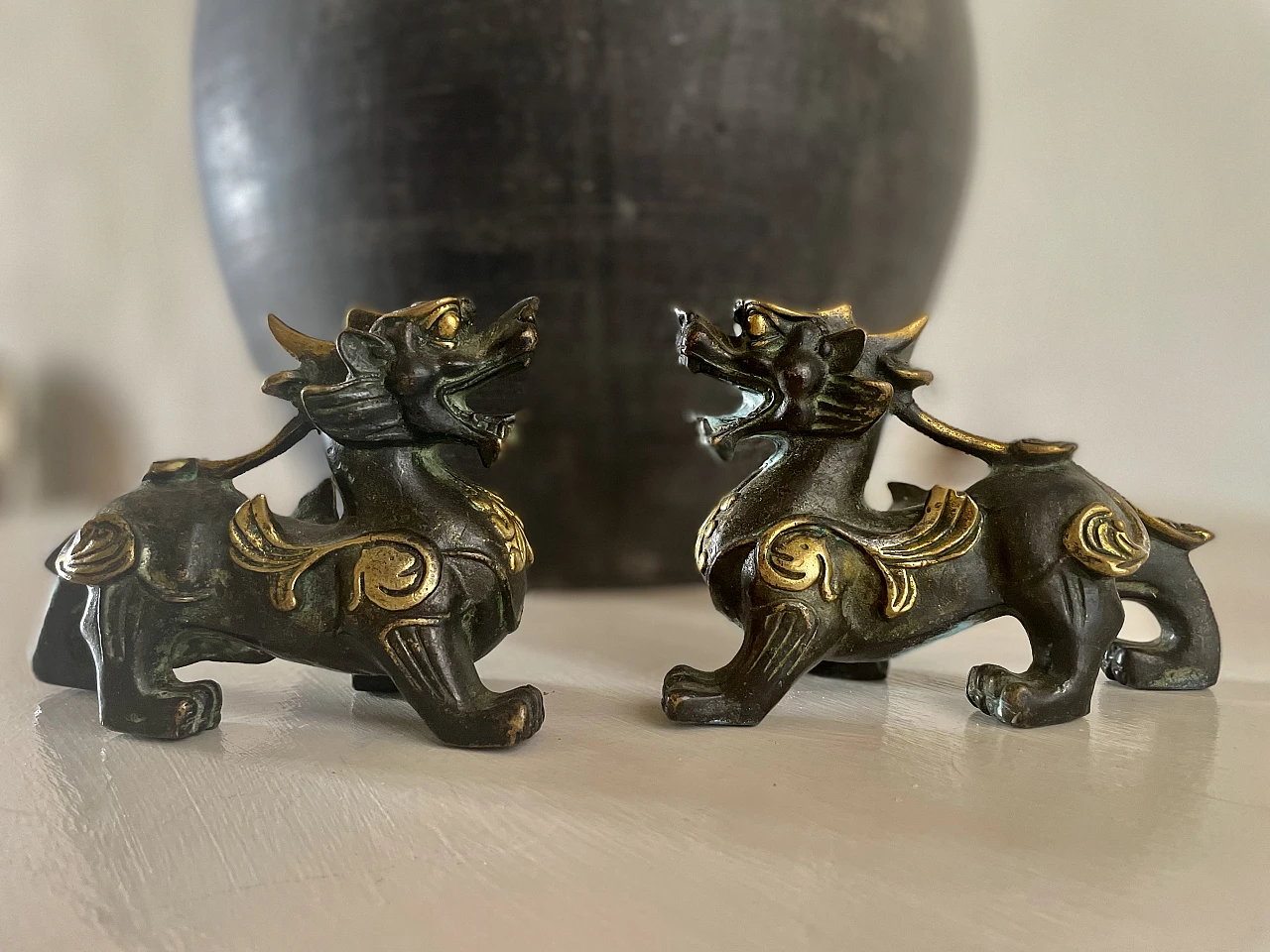 Bronze pair of dragons, 19th century 1