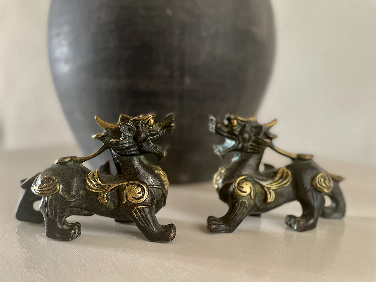 Bronze pair of dragons, 19th century 2