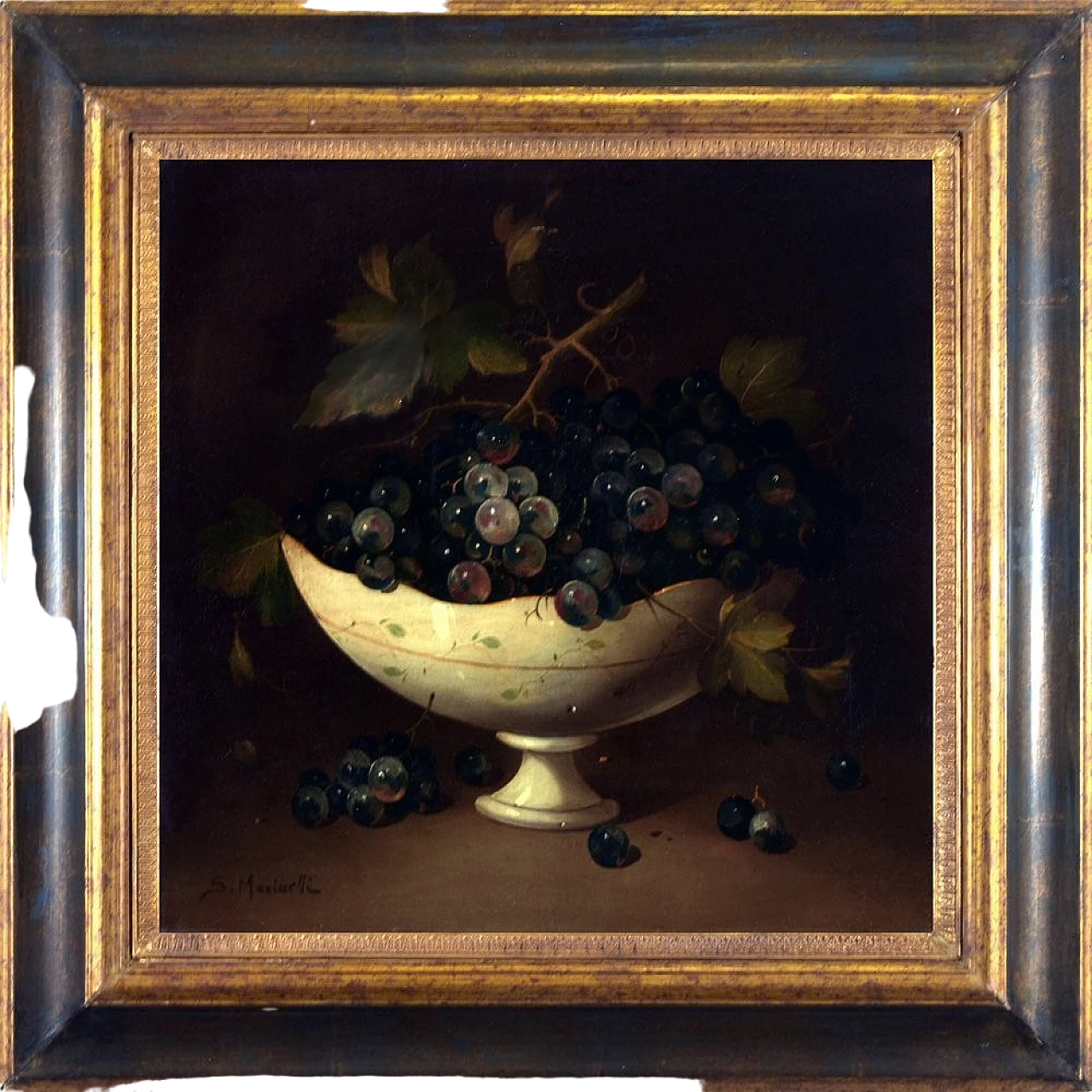 Vaso con uva nera di Salvatore Marinelli, olio su tela, anni '90 6