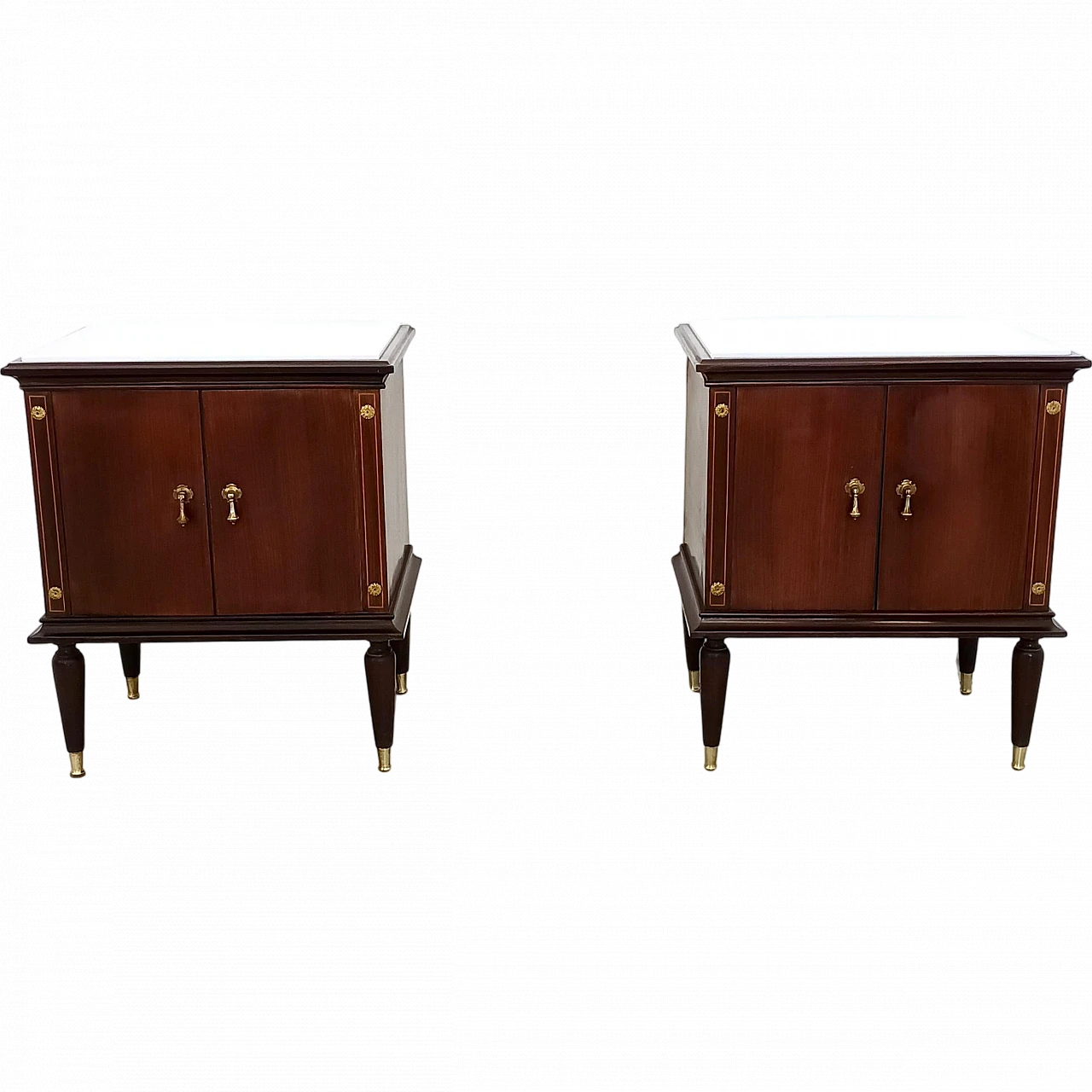 Pair of lack walnut nightstands with marble top, 1950s 14