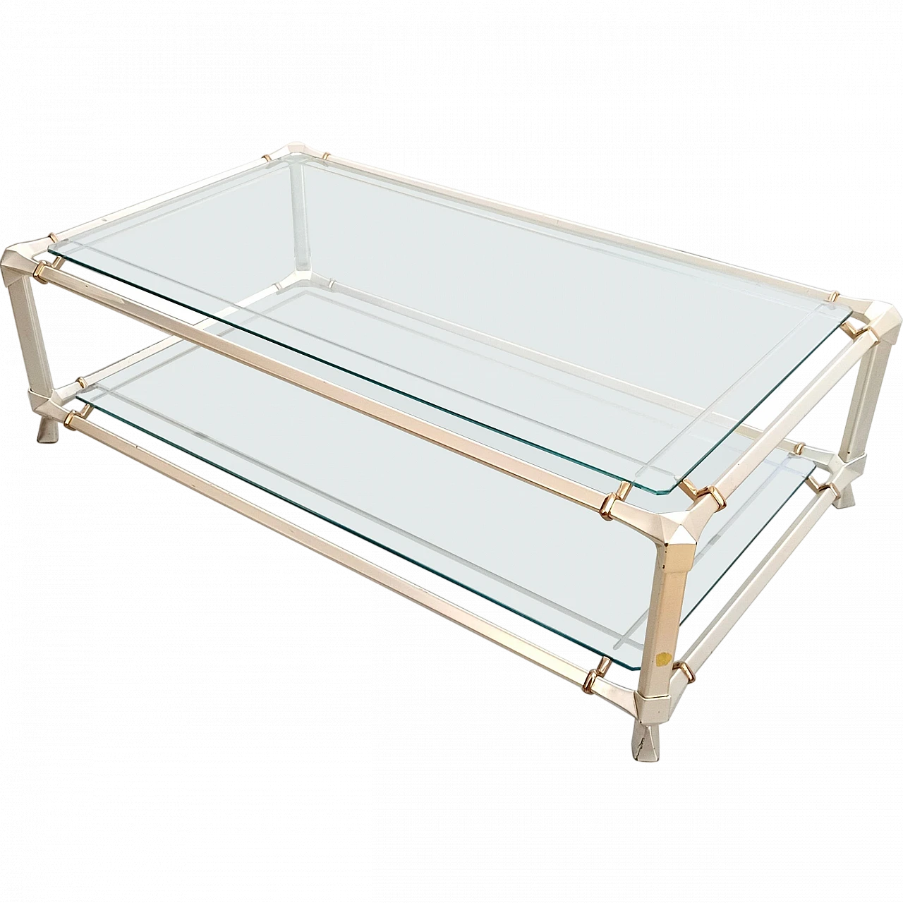 Engraved crystal and metal coffee table with lower shelf, 1990s 14