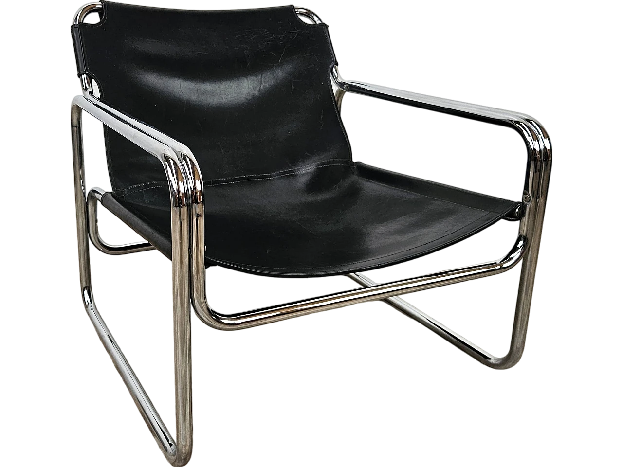 Attico armchair by Antonello Mosca in black leather and tubular steel 20