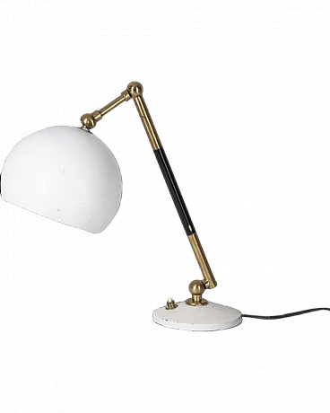 Lampada da tavolo in ottone e metallo bianco, anni '60
