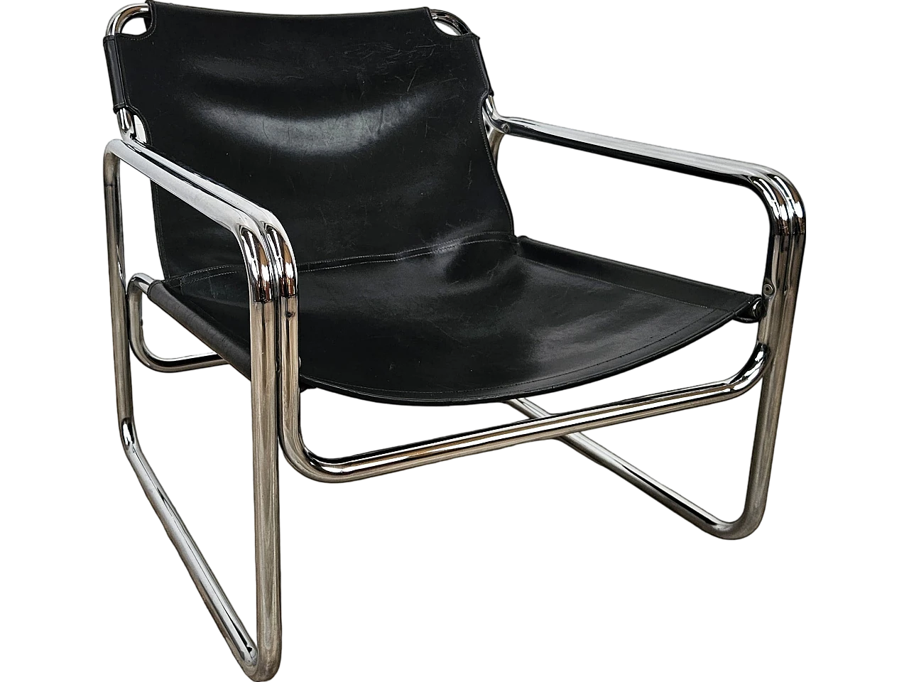Attico armchair by Antonello Mosca in black leather and tubular steel 21