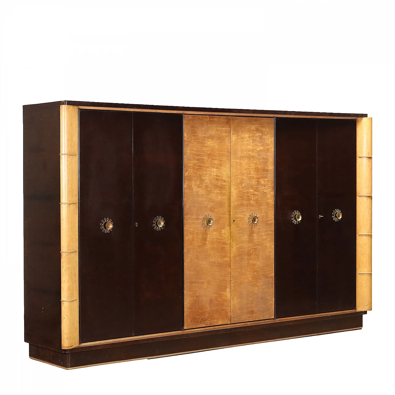 Ash and maple burl veneered wardrobe with brass handles, 1930s 1