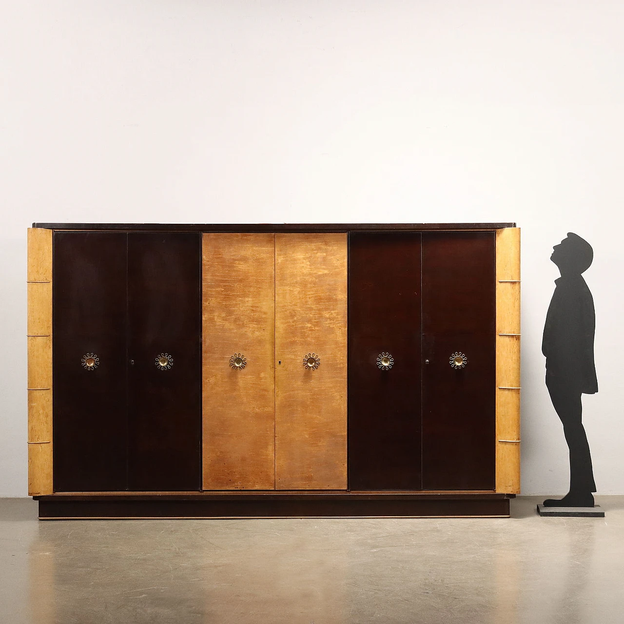 Ash and maple burl veneered wardrobe with brass handles, 1930s 2