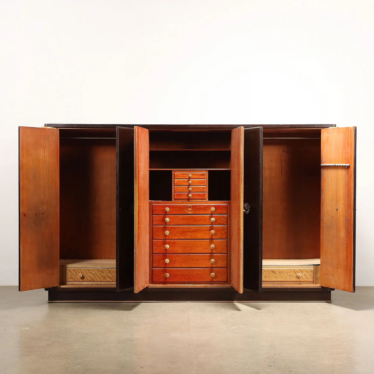 Ash and maple burl veneered wardrobe with brass handles, 1930s 3