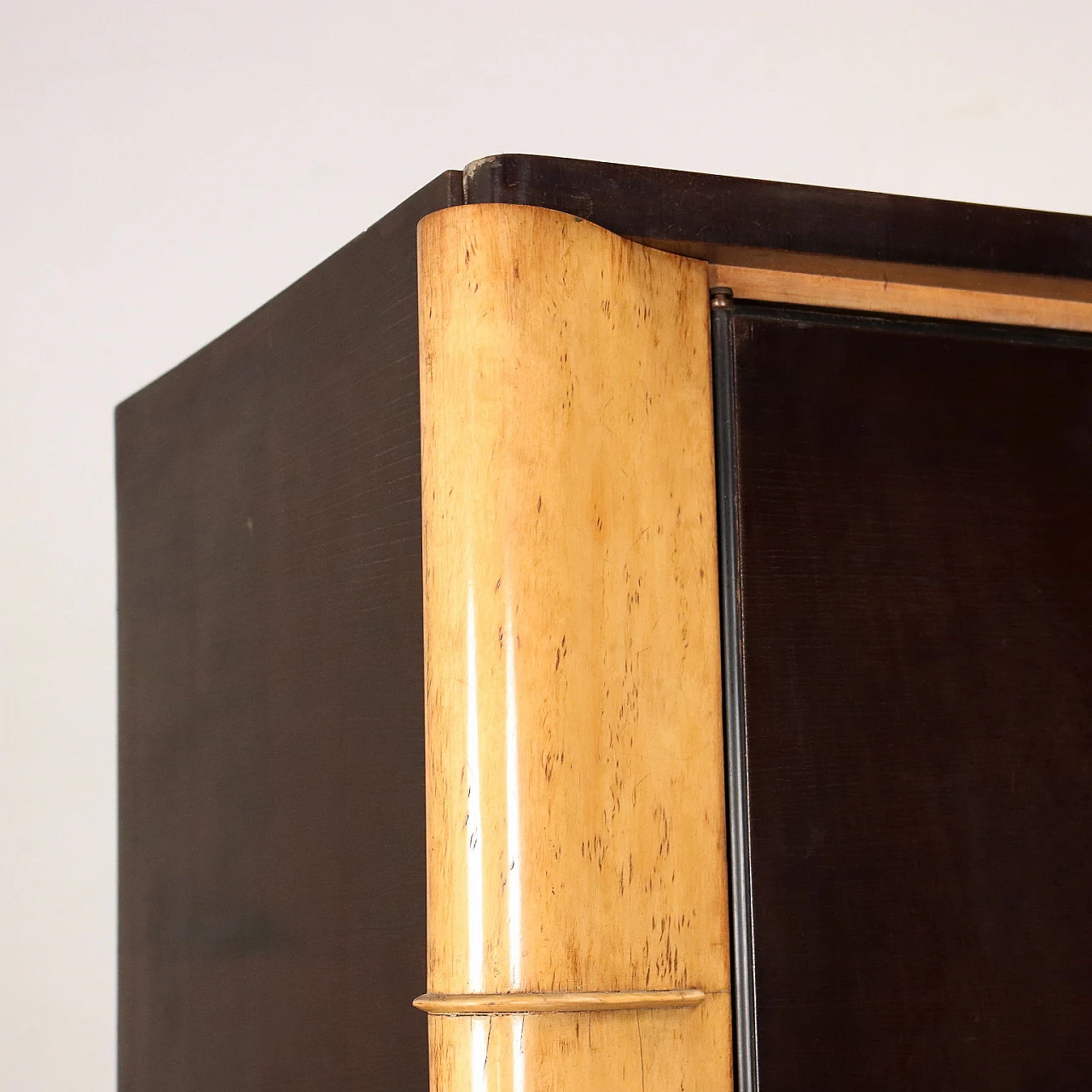 Ash and maple burl veneered wardrobe with brass handles, 1930s 4