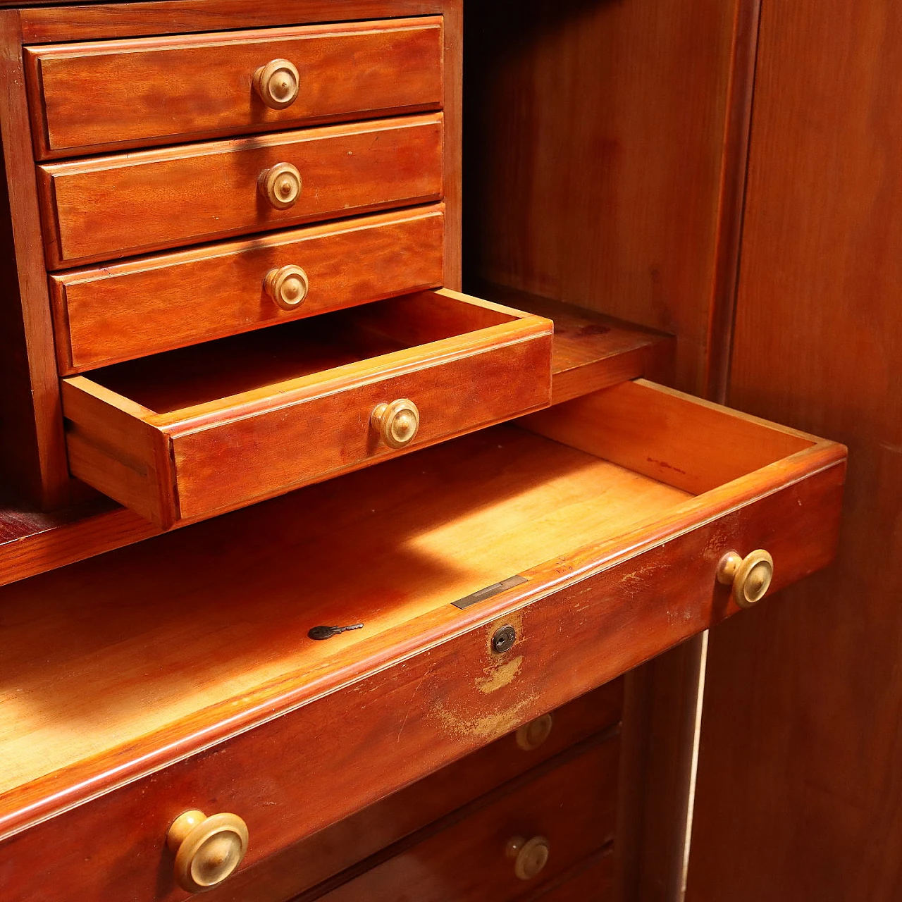 Ash and maple burl veneered wardrobe with brass handles, 1930s 9