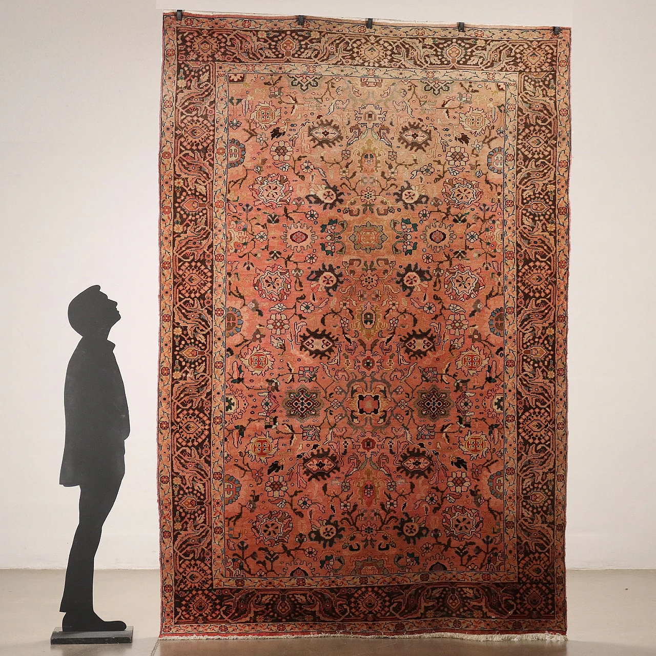 Brown and orange large knot Neimei rug in cotton & wool 2